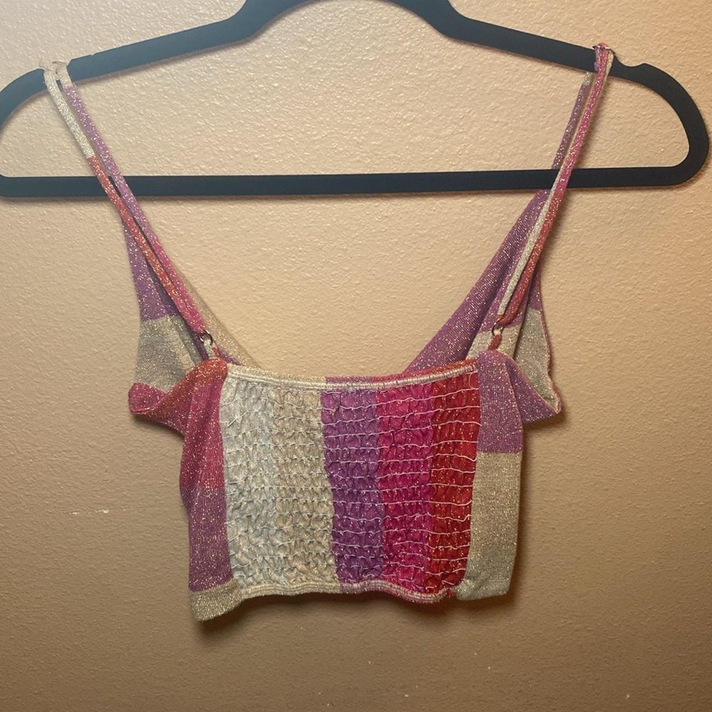 Gorgeous Y2K Shimmer Pink and Gold Crop Top Adjustable Straps #shimmer #croptop - Picture 2 of 2